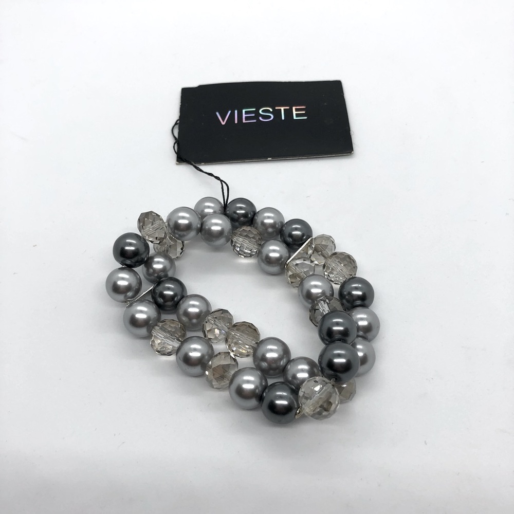 NWT pearly grays and faceted acrylic bead double-strand bracelet